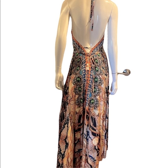 VENUS • Colorful Hi-Low Backless Multicolor Neck Tie V-Neck Dress - Picture 3 of 12